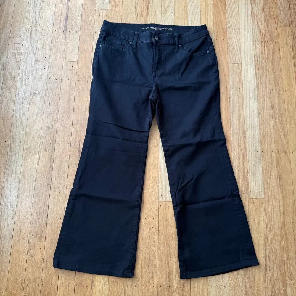 Chico’s Black So Slimming Girlfriend Flare Leg Denim Jean Sz 8P Classic Stretch
